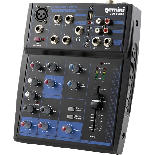 GEMINI GEM 05 USB USB Mixer / Bluetooth / USB Media Player / Streaming / 5 Kanäle / Phantomspeisung von Gemini