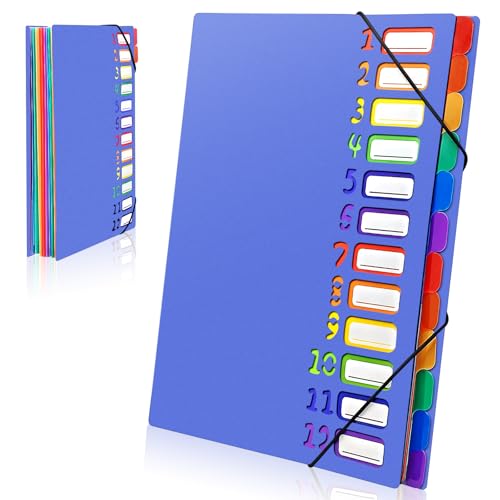 Gemtte Fächermappe A4, Mappen Ordnersystem mit 12 Fächern, 24 Taschen Dokumentenmappe Folder, Bunte Wasserdicht Ordnungsmappe für Schule Bürobedarf (Blau) von Gemtte