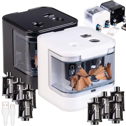 General Office Automatik Spitzer: 2er-Set Bleistiftspitzer, USB- & Batterie-Betrieb, 6-12 mm Ø Stifte (Elektronischer Spitzer, Elektro-Spitzer) von General Office