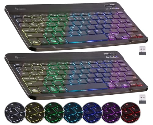 GeneralKeys Tastatur RGB: 2er Kompakte Multi-Device-Akku-Funktastatur Bluetooth, LED, QWERTZ (Tastatur, beleuchtet, deutsch, mini, Bluetooth) von GeneralKeys