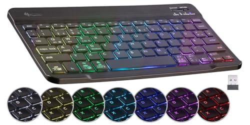 GeneralKeys Tastatur: Kompakte Multi-Device-Akku-Funktastatur Bluetooth, LED 7 Color,QWERTZ (BT-Keyboard, Funk-Tastatur beleuchtet) von GeneralKeys