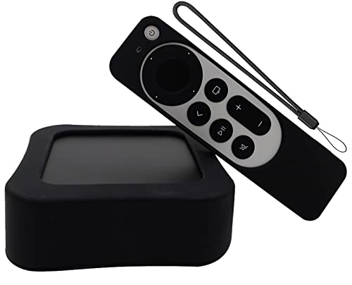 (1 Set) Silikon-Schutzhülle für Apple TV 4K und Siri Remote 2022, Apple TV 4K Box & Apple TV Siri Remote 3. Generation, rutschfest, stoßfest und sturzsicher, Silikonhülle mit Umhängeband (schwarz) von Generic