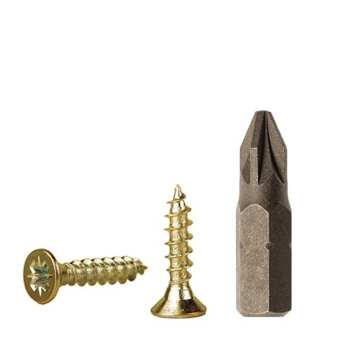 (100 Stück) gelb verzinkter Stahl 1/8 Zoll x 13/32 Zoll (3,0 x 10 mm) Holzschrauben Spanplattenschrauben Universal Pozi-Drive Schraube PZ Vollgewinde Pozidriv-Senkkopf von Generic