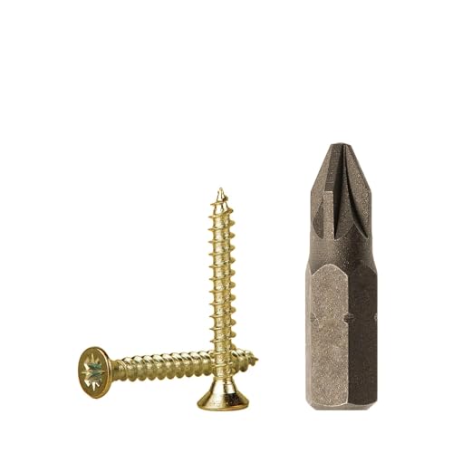 (200 Stück) gelb verzinkter Stahl 3/32 Zoll x 25/32 Zoll (2,5 x 20 mm) Holzschrauben Spanplattenschrauben Universal Pozi-Drive Schraube PZ Vollgewinde Pozidriv-Senkkopf von Generic