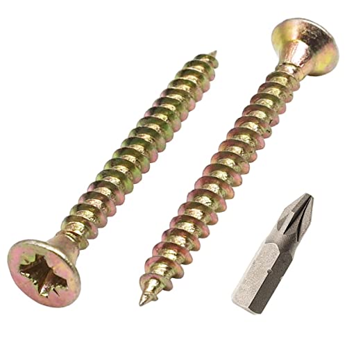(40 Stück) gelb verzinkter Stahl 9/64 Zoll x 1-3/8 Zoll (3,5 x 35 mm) Holzschrauben Spanplattenschrauben Universal Pozi-Drive Schraube PZ Vollgewinde Pozidriv-Senkkopf von Generic