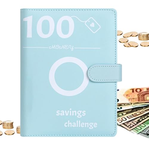 100 Envelope Saving Challenge, A5 Binder Notizbuch Set, Budget Planner, PU Leder Binder Geld Organizer Sparen, A5 Ringbuchordner für Finanzplaner Budget Sparen Mappe Cash Stuffing Startset von Generic