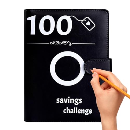 100 Envelope Saving Challenge, A5 Binder Notizbuch Set, Budget Planner, PU Leder Binder Geld Organizer Sparen, A5 Ringbuchordner für Finanzplaner Budget Sparen Mappe Cash Stuffing Startset von Generic