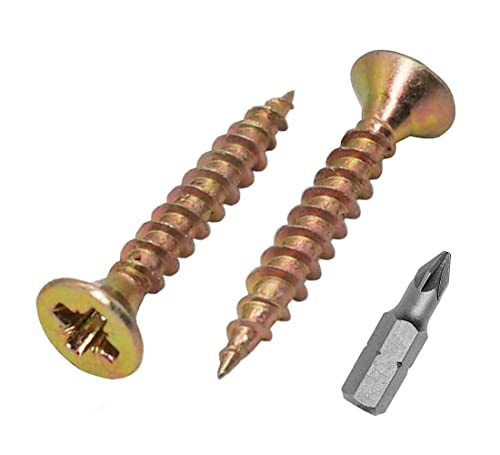 100 Stück gelb verzinkter Stahl 9/64 Zoll x 25/32 Zoll (3,5 x 20 mm) Holzschrauben Spanplattenschrauben Universal Pozi-Drive Schraube PZ Vollgewinde Pozidriv-Senkkopf von Generic