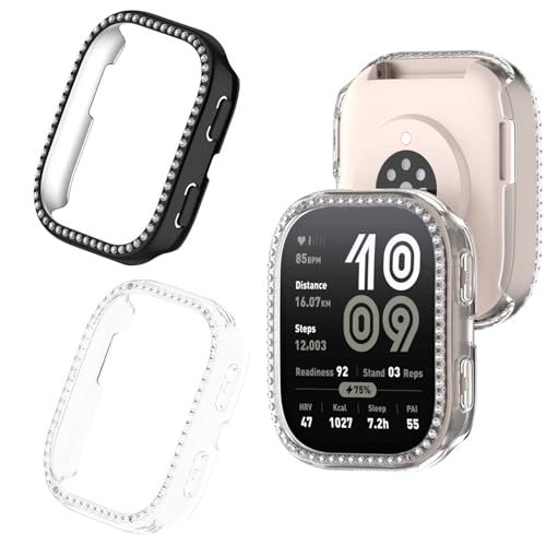 2 Stück Glitzer Diamanten Hülle für Amazfit Bip 6 Schutzhülle, Hart PC Bumper Case Ohne Displayschutzfolie Bling Schutzhülle Cover Smartwatch Zubehör für Frauen Mädchen (Schwarz+Klar) von Generic
