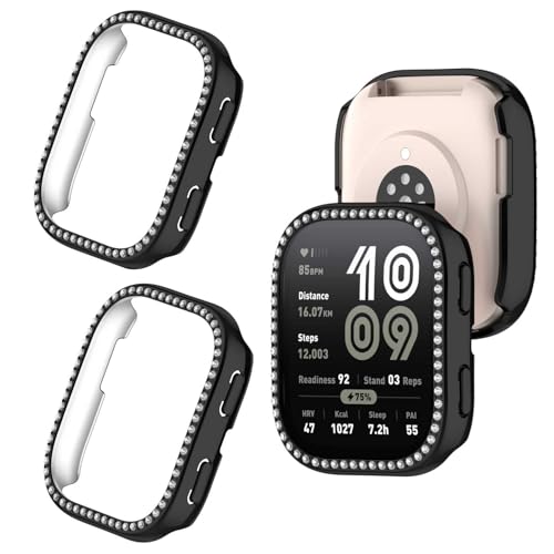 2 Stück Glitzer Diamanten Hülle für Amazfit Bip 6 Schutzhülle, Hart PC Bumper Case Ohne Displayschutzfolie Bling Schutzhülle Cover Smartwatch Zubehör für Frauen Mädchen (Schwarz/Schwarz) von Generic