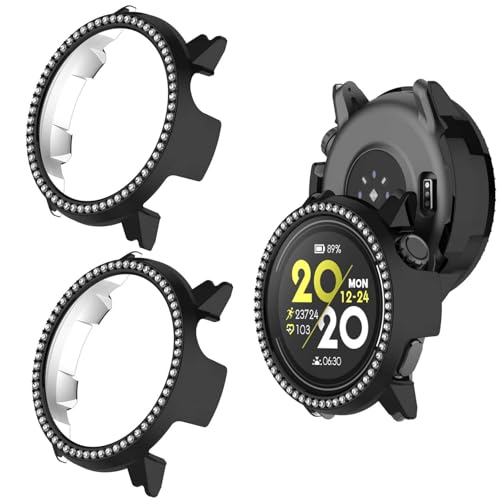 2 Stück Glitzer Diamanten Hülle für Coros Pace 3 Schutzhülle, Hart PC Bumper Case Ohne Displayschutzfolie Bling Schutzhülle Cover Smartwatch Zubehör für Frauen Mädchen (Schwarz/Schwarz) von Generic