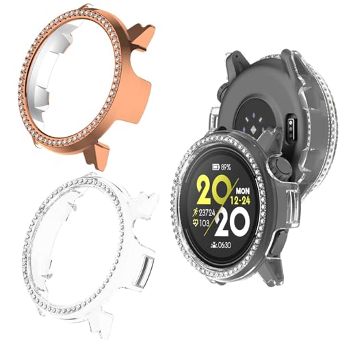 2 Stück Glitzer Diamanten Hülle für Coros Pace Pro Schutzhülle, Hart PC Bumper Case Ohne Displayschutzfolie Bling Schutzhülle Cover Smartwatch Zubehör für Frauen Mädchen (Roségold/Klar) von Generic