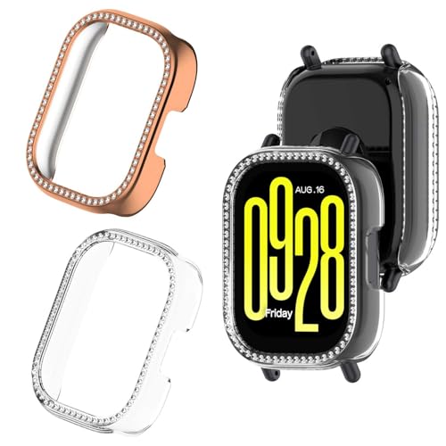 2 Stück Glitzer Diamanten Hülle für Redmi Watch 5 Active Schutzhülle, Hart PC Bumper Case Ohne Displayschutzfolie Bling Schutzhülle Cover Smartwatch Zubehör für Frauen Mädchen (Roségold/Klar) von Generic