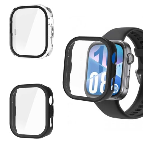 2 Stück Hülle mit Displayschutz Kompatibel mit Huawei Watch Fit 4, Gehärtetes Glas Ultradünne PC Rundum Hart Schutzhülle für Huawei Watch Fit 4 Smartwatch (Schwarz+Klar) von Generic