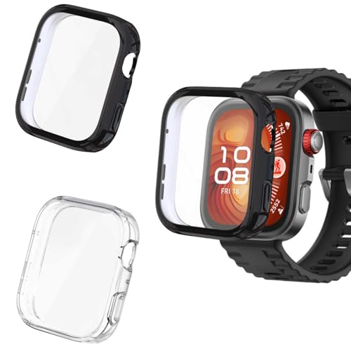 2 Stück Hülle mit Displayschutz Kompatibel mit Huawei Watch Fit 4 Pro Schutzhülle Leicht Weiche Ultradünne TPU Case Kompatibel für Huawei Watch Fit 4 Pro Smartwatch (Schwarz/Klar) von Generic