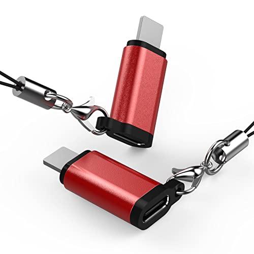 2PCS i-OS männlicher Adapter auf USB Typ-C weibliche Aluminiumkupplungsstück mit Anti-Lost Schlüsselanhänger. Daten übertragen und Energie Aufladen. Kompatibel mit Allen i-OS Geräten. (Rot) von Generic