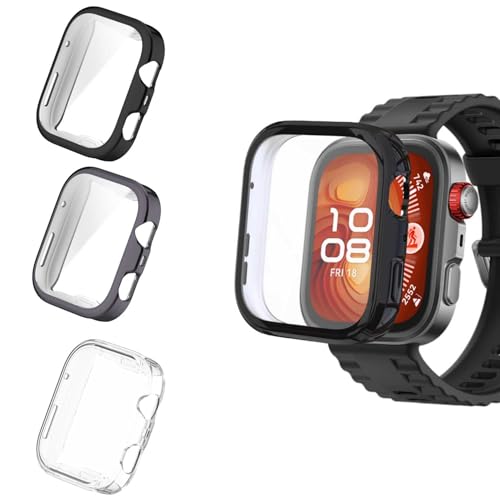 3 Stück Hülle mit Displayschutz Kompatibel mit Huawei Watch Fit 4, Ultradünne TPU Rundum Weiche Schutzhülle für Huawei Watch Fit 4 Smartwatch (Schwarz/Grau/Klar) von Generic