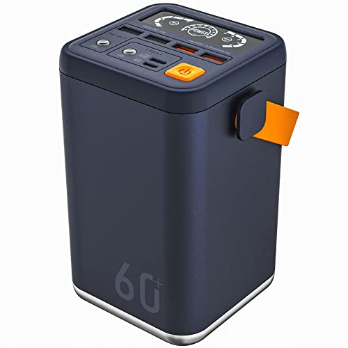 36W Powerbanks 60000Mah Schnellladung, Kraftwerk für den Außenbereich Tragbares Ladegerät Telefonladegerät mit Gleichstromadapter Power Bank 5 Ausgänge 3 Eingänge Externe Batterie, Grau (Blau) von Generic
