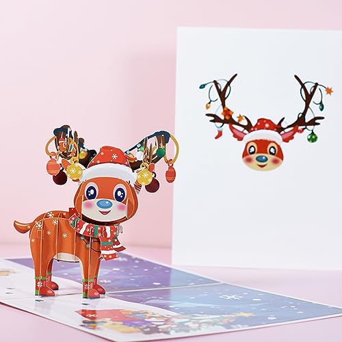 3D-Weihnachtskarte, Geschenkkarte, Weihnachtskarte mit Rentier in 3D - Handgefertigt mit Umschlag und Etikett - Ideal für Weihnachten! von Generic