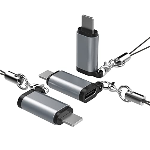3PCS i-Phone Adapter auf USB C Adapter Konverter Koppler mit Anti-Lost Schlüsselanhänger aus Aluminium. Unterstützt Datenübertragung und Aufladung für i-Phones. (Grau) von Generic