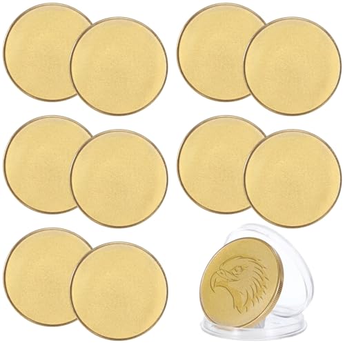 40 mm leere goldene Herausforderungsmünzen, Set mit 10 Metallmünzen mit Gewindekante zum Gravieren, Basteln und Reise-Souvenirs mit transparentem Etui 40 mm leere goldene Herausforderungsmünzen, Set mit 10 Metallmünzen mit Gewindekante zum Gravieren, Basteln und Reise-Souvenirs mit transparentem Etui von Generic