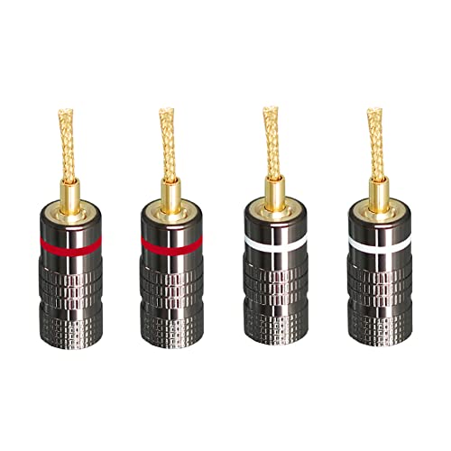 4PCS Bananenstecker, 4mm Bananenstecker, 24K HIFI Pure Copper Gold Plated Banana Connector, Fever Lautsprecher Kabel Audio Steckverbinder, Akzeptiert 8AWG bis 20AWG Lautsprecherkabel (Type6) von Generic