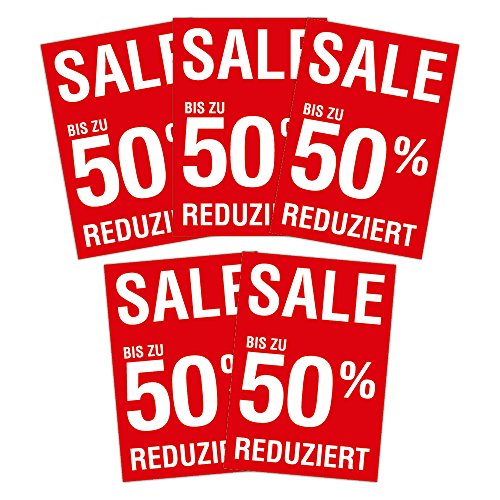 5x Plakat "Sale bis zu 50 Prozent reduziert" DIN A1 (841x594mm Kundenstopperformat)aus!" von Generic