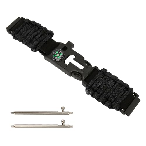 22mm Nylon Armband, 6 in 1 Paracord Uhrenarmband, Ersatz Sport Loop Uhrenarmband Passend für Huami Uhrenarmband, Sportarmband für Outdoor Camping Abenteuer (Black) von Generic