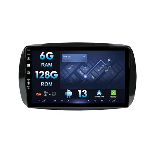 9 Zoll 2 Din Android Autoradio Für Mercedes Benz Smart 453 Fortwo 2014-2020 Mit GPS Navi Unterstützt Bluetooth | DAB | USB | Carplay |Android Auto | WiFi | 4G|MirrorLink | RDS | USB- 6G+128G von Generic