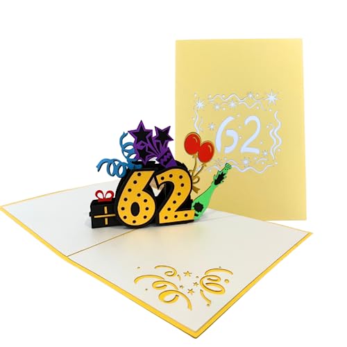ALPHAK Happy 62nd Birthday 3D Pop Up Karte Geburtstag 3D Grußkarte 62. Geburtstag Geschenke von Generic