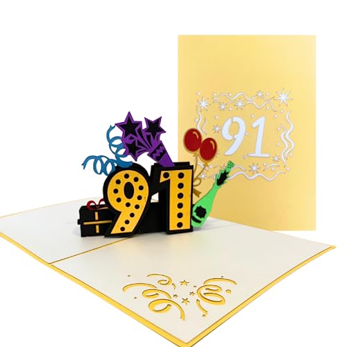 ALPHAK Happy 91st Birthday 3D Pop Up Karte Geburtstag 3D Grußkarte 91. Geburtstag Geschenke von Generic