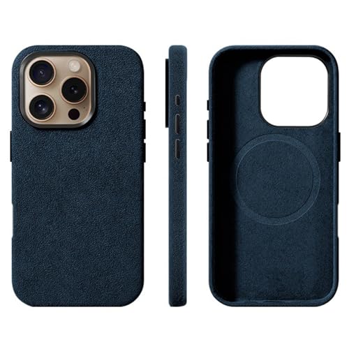Alcantara Wildleder-Hülle für iPhone 16 Pro Max/16 Pro/16 Plus/16, kompatibel mit MagSafe Echtes italienisches Wildleder, handgefertigt, ultradünn, rutschfest, kratzfest, Blau (Blau, 16 Pro) von Generic
