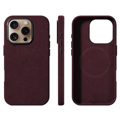 Alcantara Wildleder-Hülle für iPhone 16 Pro Max/16 Pro/16 Plus/16, kompatibel mit MagSafe Echtes italienisches Wildleder, handgefertigt, ultradünn, rutschfest, kratzfest, Rot (Rot, 16 Pro) von Generic