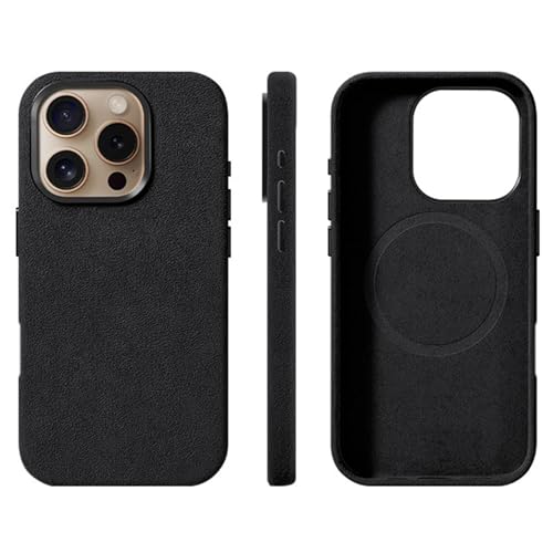 Alcantara Wildleder-Hülle für iPhone 16 Pro Max/16 Pro/16 Plus/16, kompatibel mit MagSafe Echtes italienisches Wildleder, handgefertigt, ultradünn, rutschfest, kratzfest, Schwarz (Schwarz, 16 Pro) von Generic