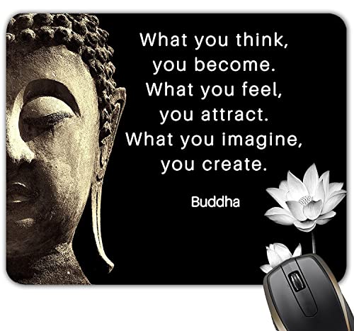 Buddha What You Think You Become Buddhismus, inspirierende Zitate, Lotusblume, schwarz, Mauspad 8,6 x 18 cm von Generic