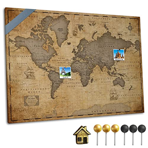 Canvas Weltkarte mit Pinnwand Kork zum Pinnen der Reiseziele - Wanddeko für Jeden Raum - Hochwertige Leinwand Bilder mit World Map in Verschiedenen Größen (120x80 cm, Entwurf 1) von Generic