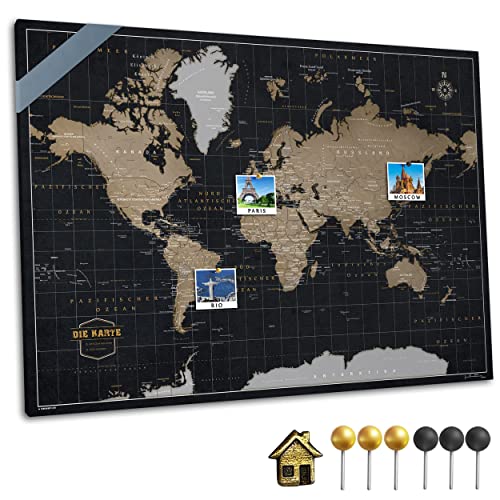 Canvas Weltkarte mit Pinnwand Kork zum Pinnen der Reiseziele - Wanddeko für Jeden Raum - Hochwertige Leinwand Bilder mit World Map in Verschiedenen Größen (120x80 cm, Entwurf 8) von Generic