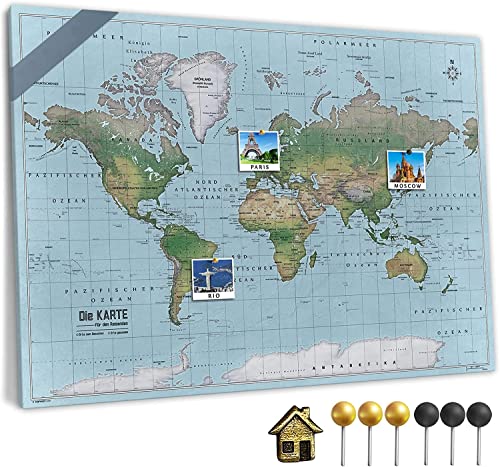 Canvas Weltkarte mit Pinnwand Kork zum Pinnen der Reiseziele - Wanddeko für Jeden Raum - Hochwertige Leinwand Bilder mit World Map in Verschiedenen Größen (150x100 cm, Entwurf 10) von Generic