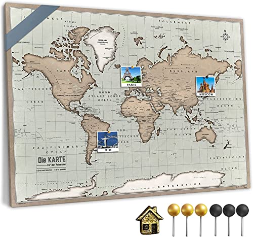 Canvas Weltkarte mit Pinnwand Kork zum Pinnen der Reiseziele - Wanddeko für Jeden Raum - Hochwertige Leinwand Bilder mit World Map in Verschiedenen Größen (150x100 cm, Entwurf 3) von Generic