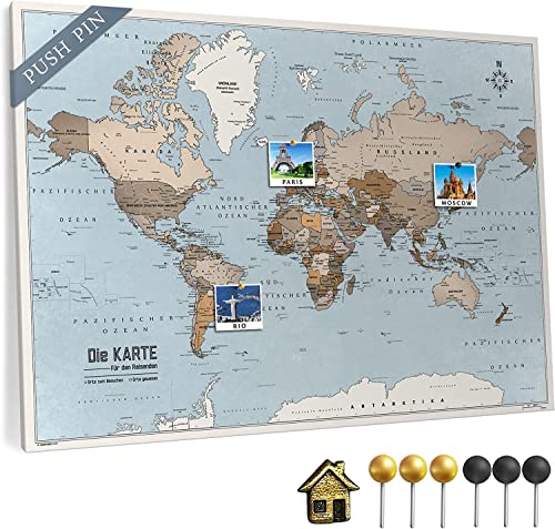 Canvas Weltkarte mit Pinnwand Kork zum Pinnen der Reiseziele - Wanddeko für Jeden Raum - Hochwertige Leinwand Bilder mit World Map in Verschiedenen Größen (150x100 cm, Entwurf 7) von Generic