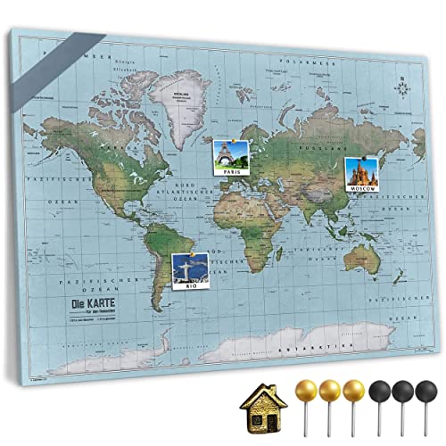 Canvas Weltkarte mit Pinnwand Kork zum Pinnen der Reiseziele - Wanddeko für Jeden Raum - Hochwertige Leinwand Bilder mit World Map in Verschiedenen Größen (60x40 cm, Entwurf 10) von Generic