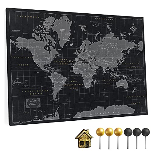 Canvas Weltkarte mit Pinnwand Kork zum Pinnen der Reiseziele - Wanddeko für Jeden Raum - Hochwertige Leinwand Bilder mit World Map in Verschiedenen Größen (60x40 cm, Entwurf 2) von Generic