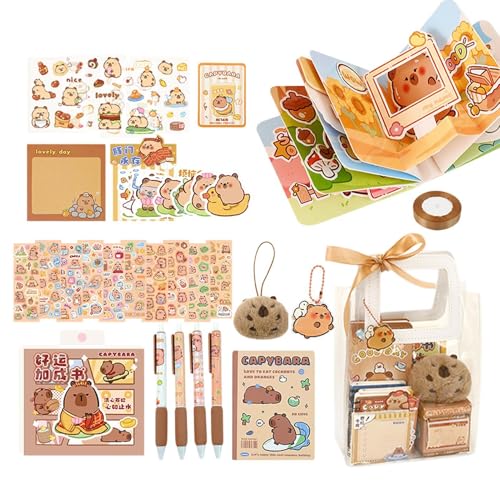 Capybara Brasers und Bleistift-Aufsätze – Capybara Schreibwaren-Set, Capybara Pen Sticky Notes Set, Capybara School Sumbil Set Capybara Pens Haftnotizen, niedliche Capybara Stationery Aufkleber für von Generic