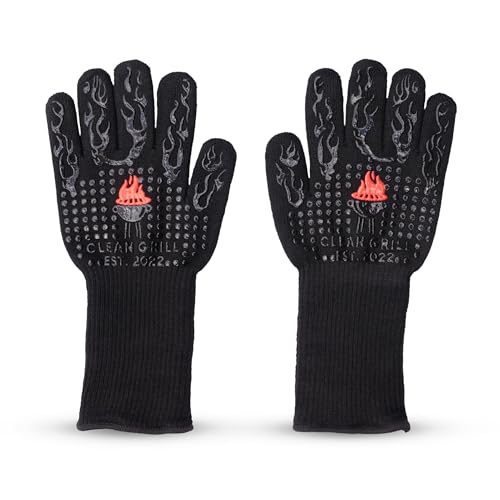 Clean Grill Hitzebeständige BBQ Grillhandschuhe – Premium Silikon Rutschfester Ofenhandschuh zum Grillen, Backen & Räuchern – Langlebige Küche Kochen Handschuhe Perfekt für Outdoor & Indoor von CLEAN GRILL EST. 2022