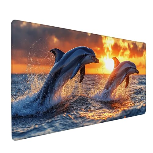 Delphin Gaming Mauspad XXL 1600x800x3mm, Schreibtischunterlage Sonnenuntergang Mousepad Groß mit Vernähten Kanten, Rutschfester Gummibasis Mauspad Gaming XXXL Desk Mat, Mouse Pad Groß für PC 9-9637 Delphin Gaming Mauspad XXL 1600x800x3mm, Schreibtischunterlage Sonnenuntergang Mousepad Groß mit Vernähten Kanten, Rutschfester Gummibasis Mauspad Gaming XXXL Desk Mat, Mouse Pad Groß für PC 9-9637 von Generic