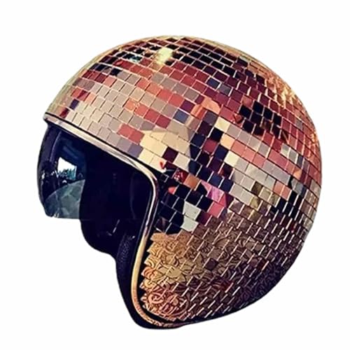 Discokugel Hüte | Disco Helme Mit Einziehbarem Visier | 70er Disco Ball Helmet | Glitzer Spiegel Glas Discokugel Hut Helm Für Damen Herren DJ Club Bühne Bar Par Hochzeit Dance (Rosé gold) von Generic