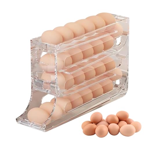 Eierbehälter Für Kühlschrank Stapelbarer Eier Organizer, Große Kapazität,Eierhalter Für 30 Eier, Automatisch Rollender Eierspender Eier Frische Aufbewahrungsbox Eieraufbewahrungsbehälter von Generic