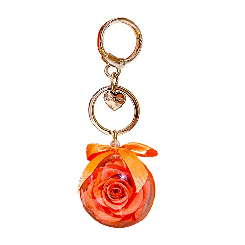 Ewige Blume Auto Schlüsselanhänger Anhänger Weibliche Persönlichkeit Kreative Tanabata Valentinstag Geschenk Hochzeit Begleiter Handgeschenk Schwerlast Schlüsselring Clip, Orange, Einheitsgröße von Generic