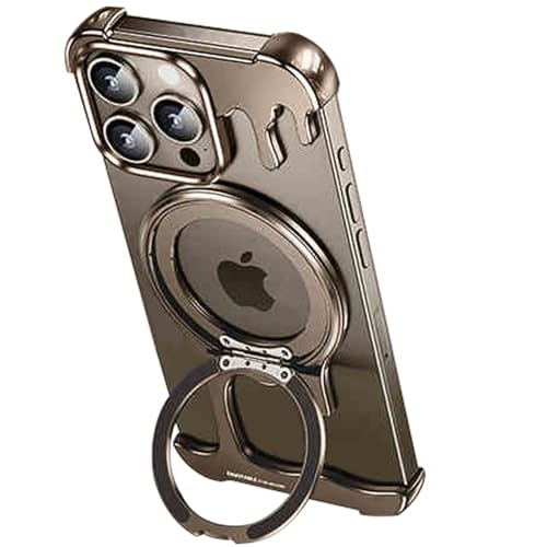 FACAI Flüssigmetall-Schutzhülle für iPhone 16 Pro Max/16 Pro, Aluminiumlegierung, rahmenlos, Bare-Metal-Haptik, 360° drehbarer Ständer, kompatibel mit MagSafe (Desert Titanium) von Generic