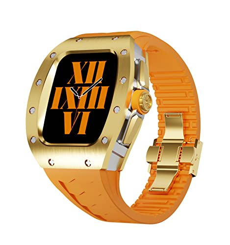 Für Apple Watch Armband 44 mm/45 mm Luxus-Kohlefaser-Uhrengehäuse, robustes Gehäuse und Fluorkautschuk-Armband, Uhrenarmband aus Legierung (AZ-LCD-Titanlegierung),Roange) von Generic